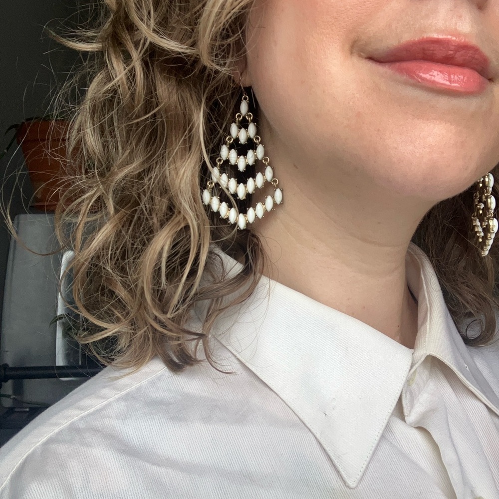 Vintage Gold and Cream Chandelier Earrings